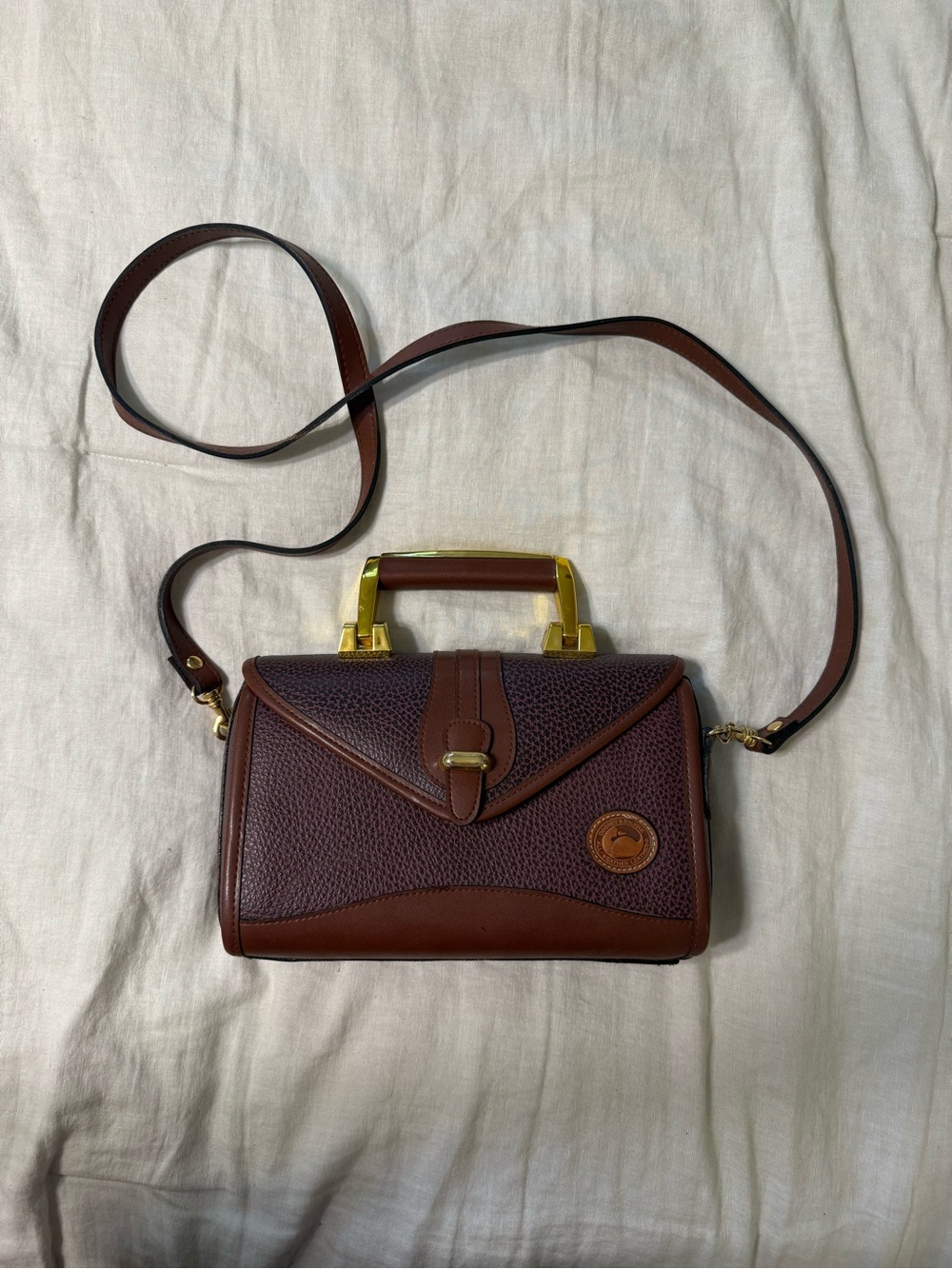 Vintage Dooney & Bourke Brown/Burgundy Pebbled Leather Top-Handle Crossbody